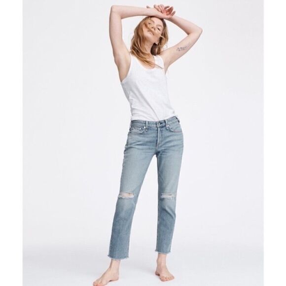 Rag & Bone Dre Low Rise Slim Boyfriend Jeans Boho Bohemian Distressed NWT $ 225 - Picture 2 of 5